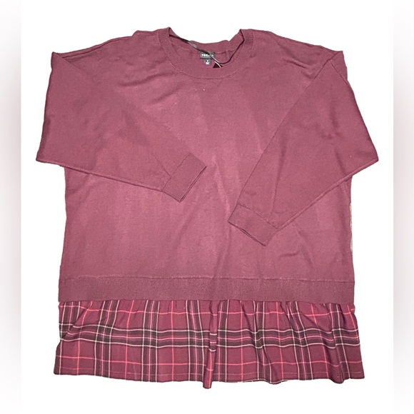 Torrid preppy cozy chic plus size burgundy sweater with plaid ruffle hem NWT 4X - Picture 5 of 10